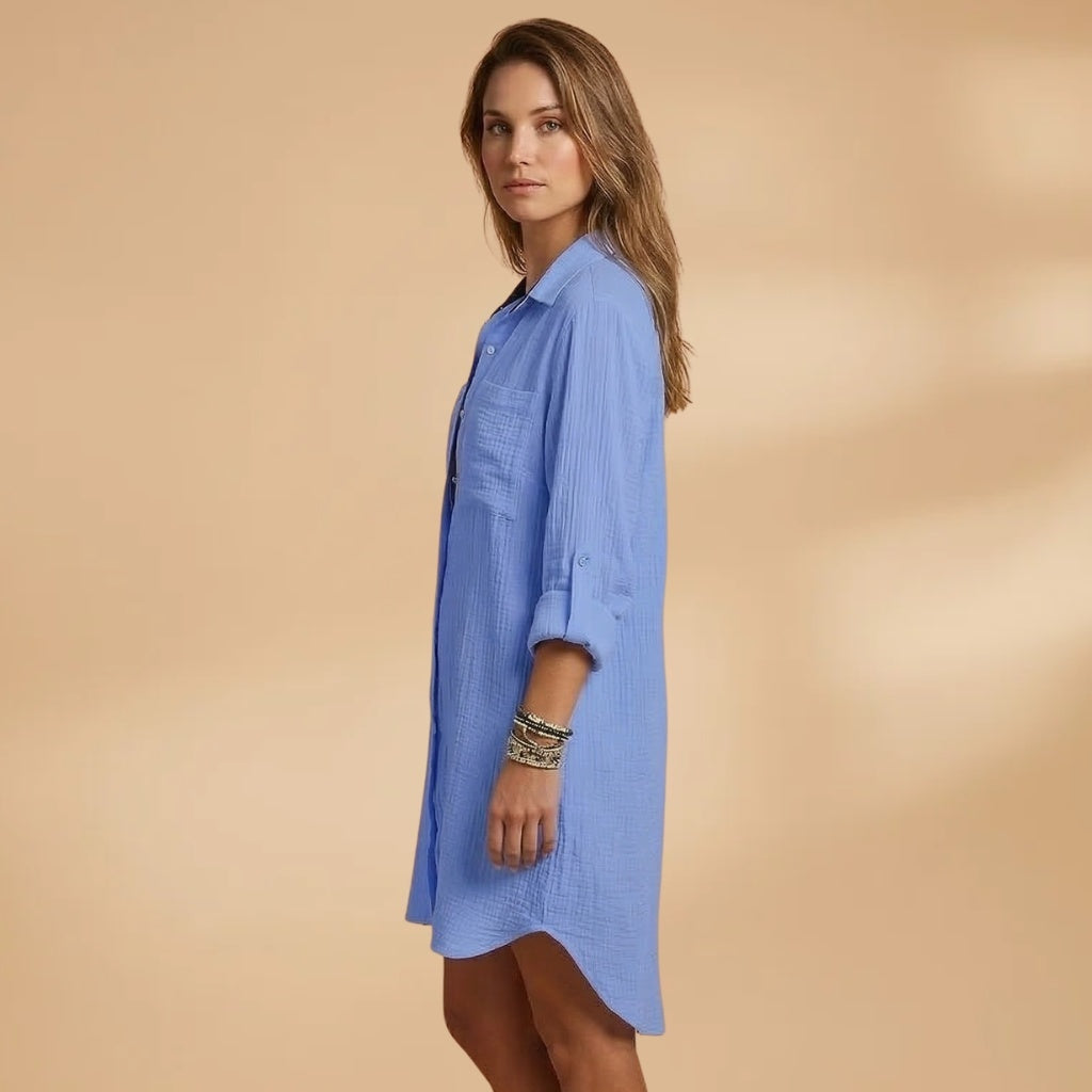 Carolina | Vestido Camiseiro Comprido Mulher Gola