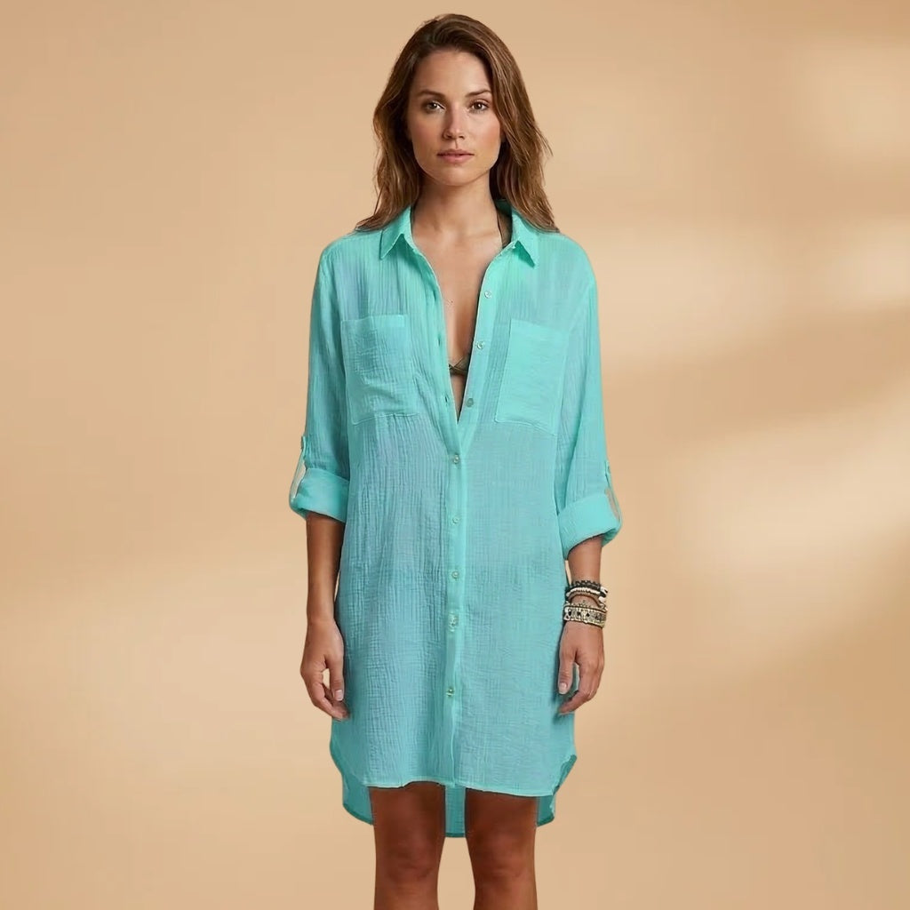 Carolina | Vestido Camiseiro Comprido Mulher Gola