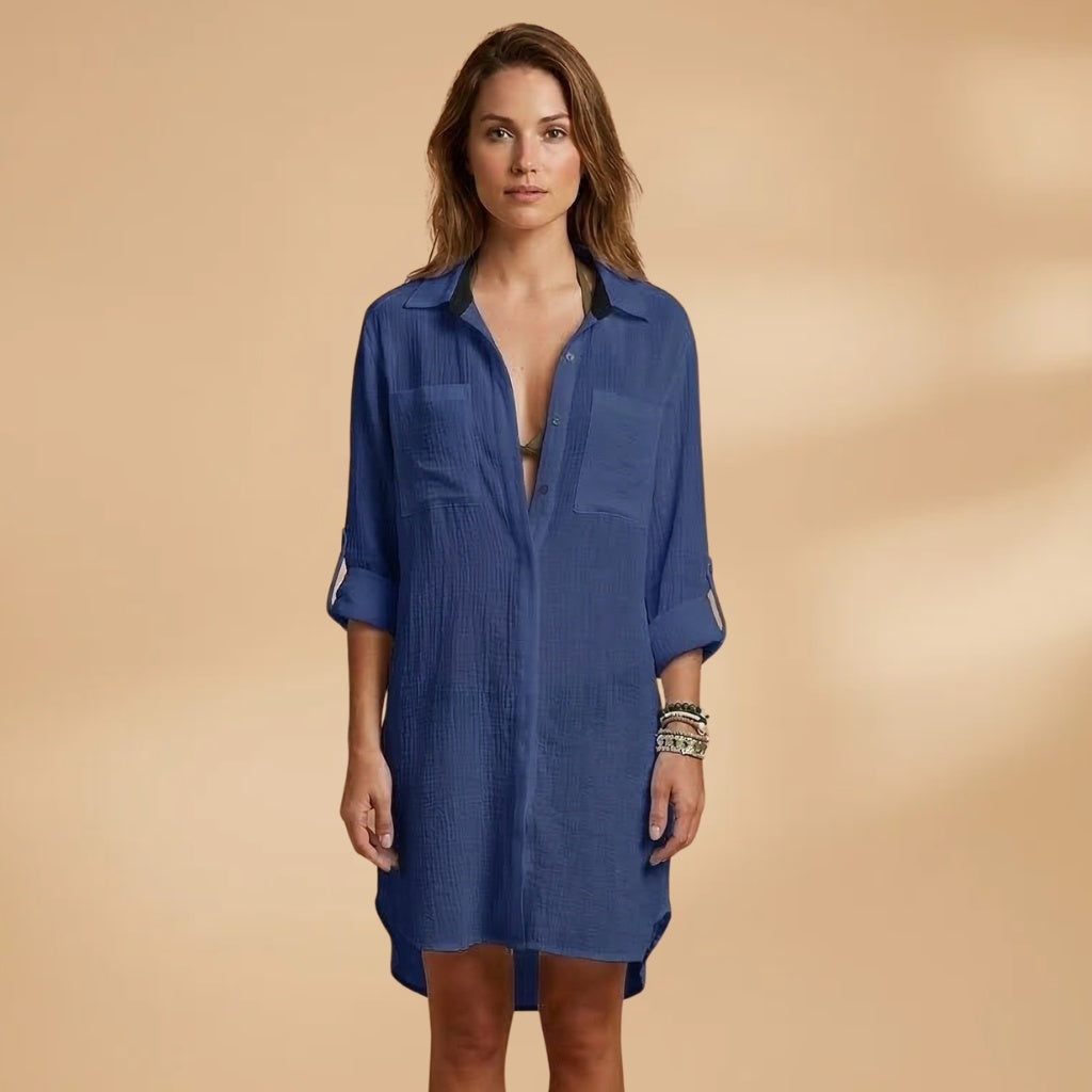 Carolina | Vestido Camiseiro Comprido Mulher Gola