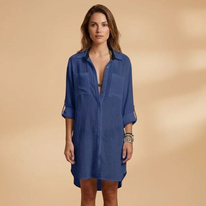 Carolina | Vestido Camiseiro Comprido Mulher Gola