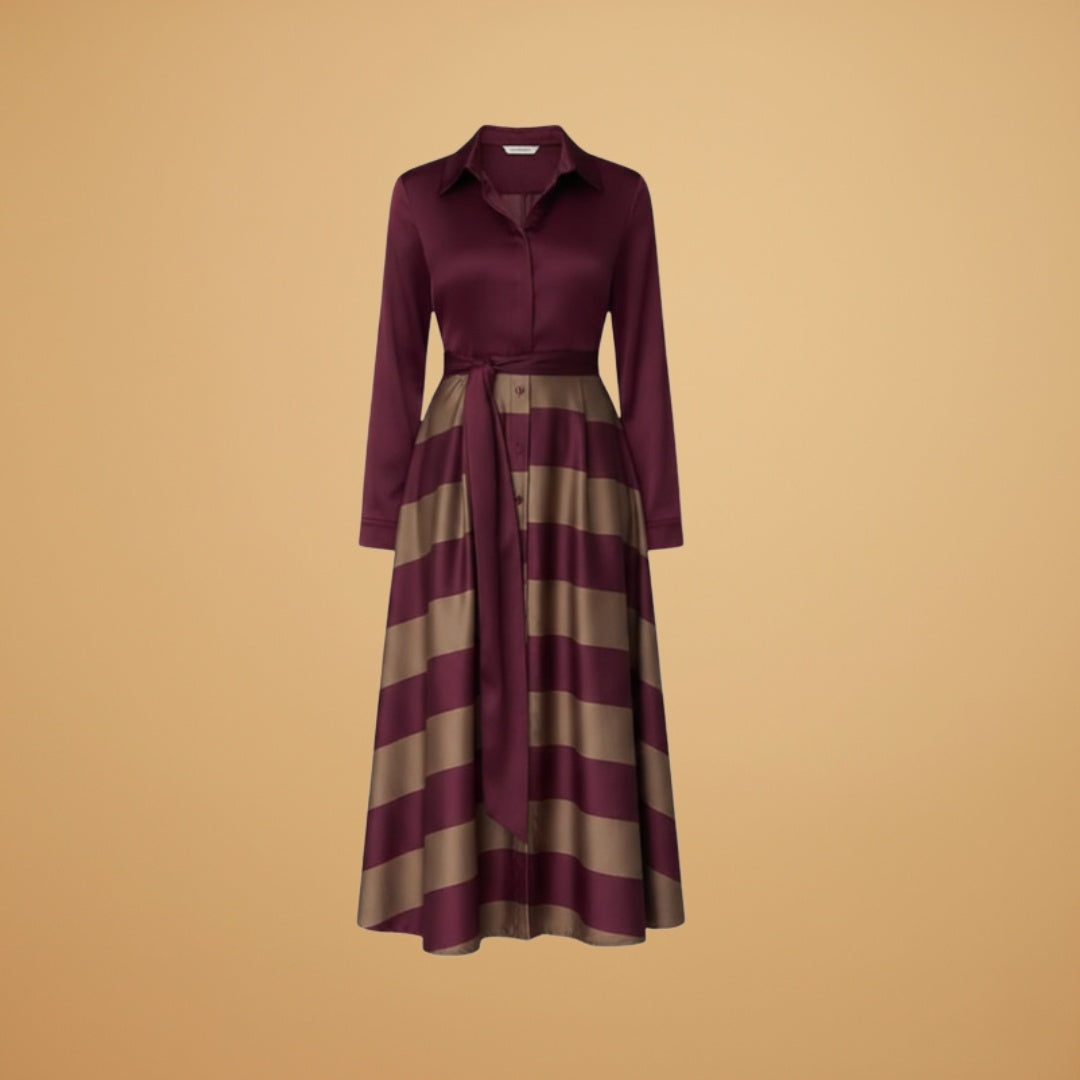 Laura | Vestido Camiseiro Comprido Mulher Listrado Manga Longa