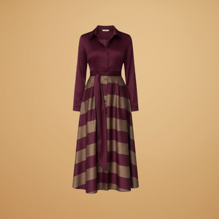 Laura | Vestido Camiseiro Comprido Mulher Listrado Manga Longa