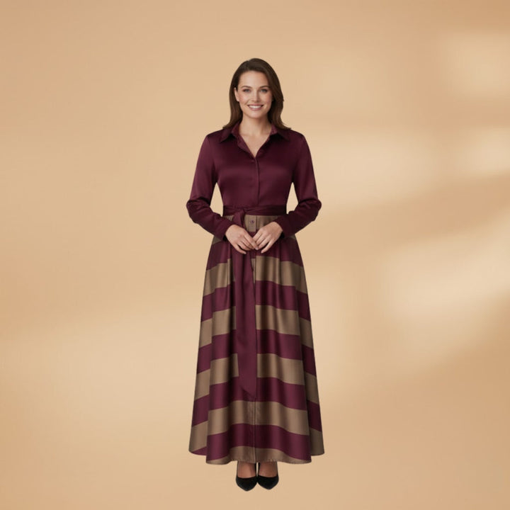Laura | Vestido Camiseiro Comprido Mulher Listrado Manga Longa