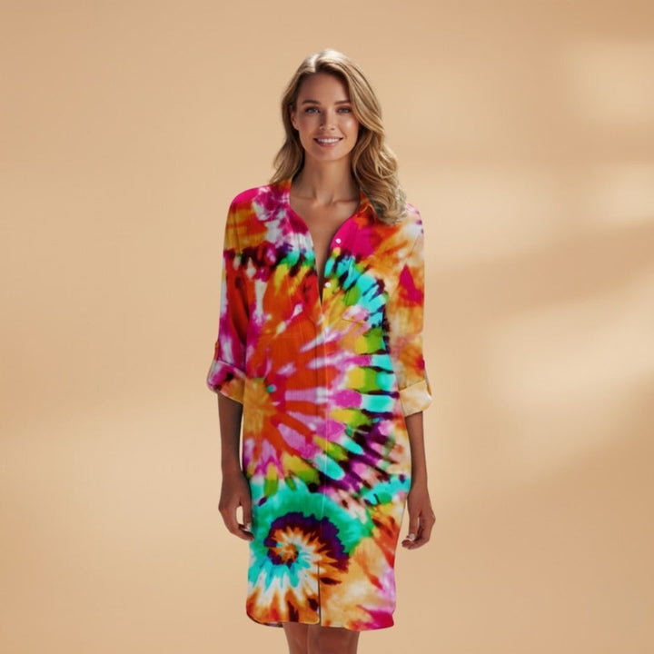 Patrícia | Vestido Camiseiro Estampado Floral Mulher Manga Comprida