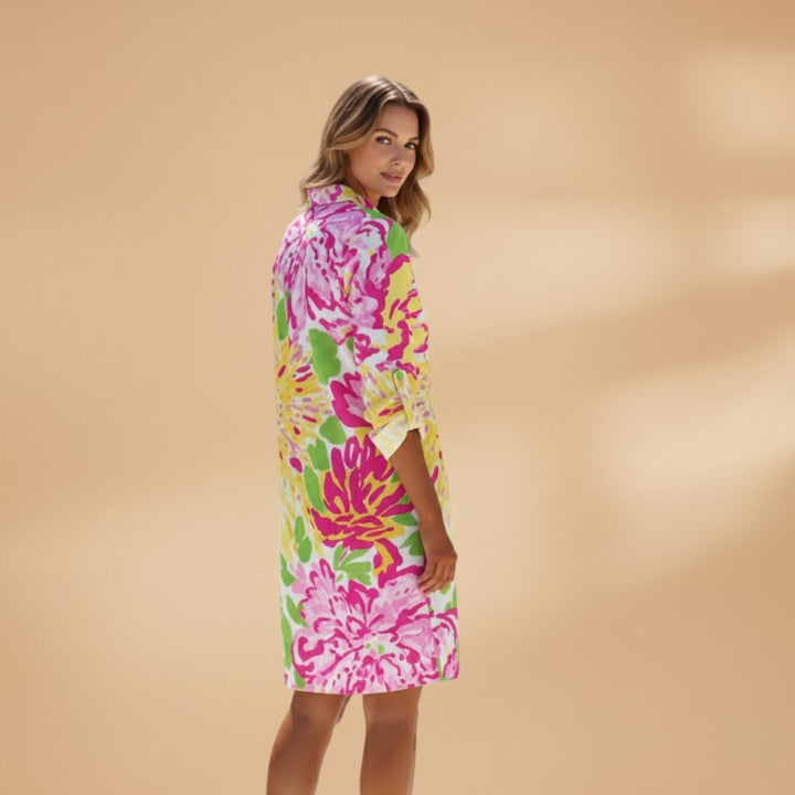 Patrícia | Vestido Camiseiro Estampado Floral Mulher Manga Comprida