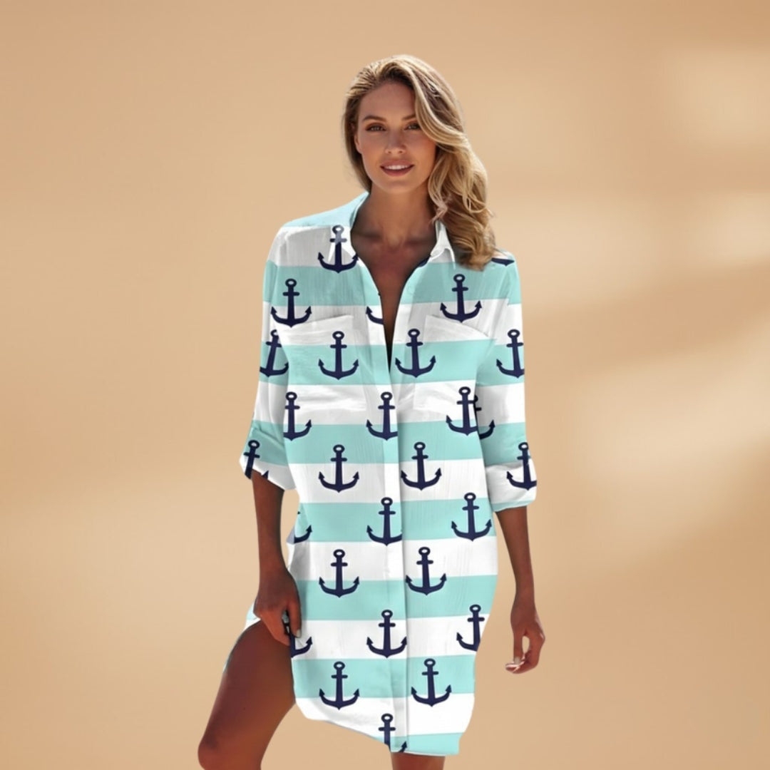 Patrícia | Vestido Camiseiro Estampado Floral Mulher Manga Comprida
