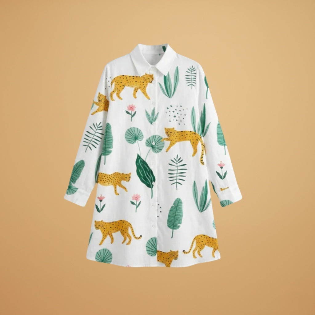 Constança | Vestido Camiseiro Estampado Mulher Manga Comprida