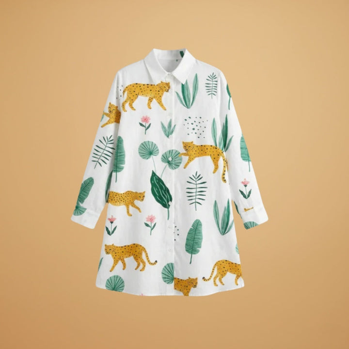 Constança | Vestido Camiseiro Estampado Mulher Manga Comprida