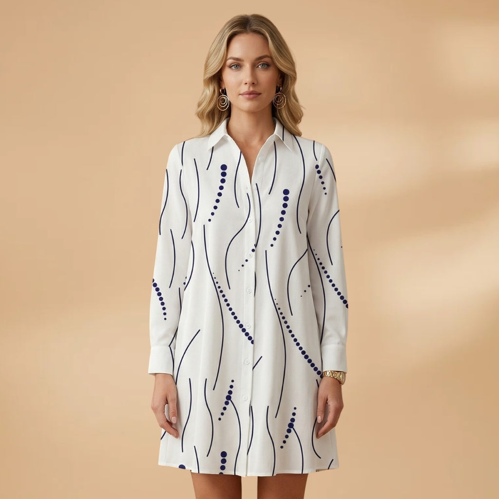 Raquel | Vestido Camiseiro Estampado Mulher Manga Comprida