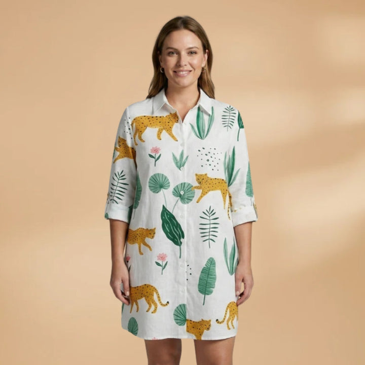 Constança | Vestido Camiseiro Estampado Mulher Manga Comprida