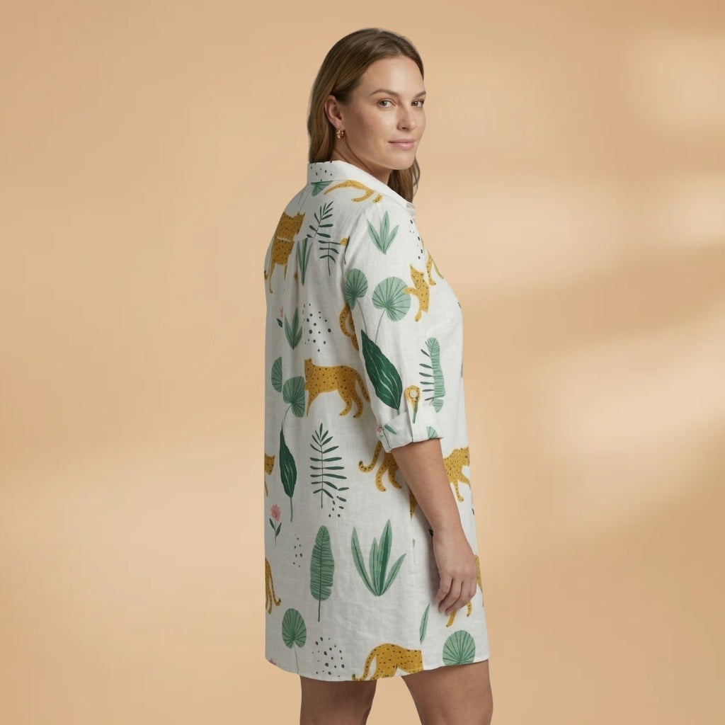 Constança | Vestido Camiseiro Estampado Mulher Manga Comprida