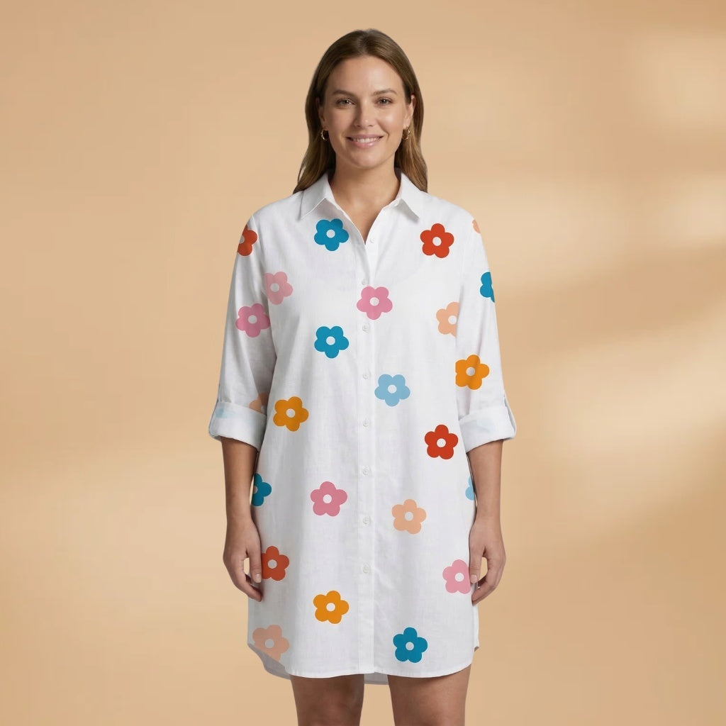 Constança | Vestido Camiseiro Estampado Mulher Manga Comprida