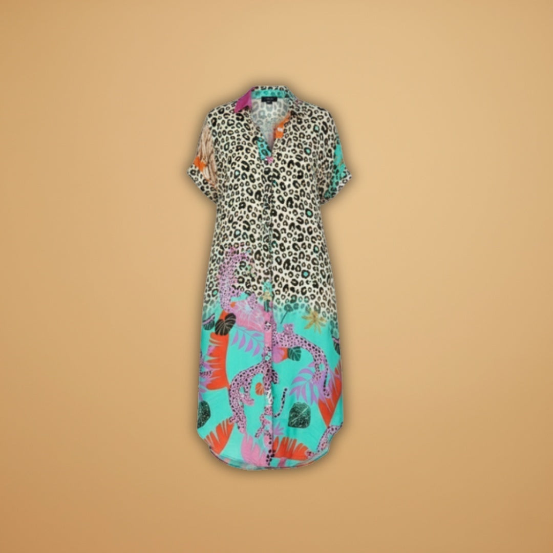 Rita | Vestido Camiseiro Midi Estampado Mulher