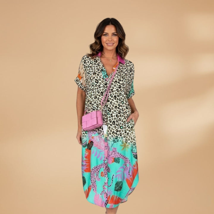 Rita | Vestido Camiseiro Midi Estampado Mulher