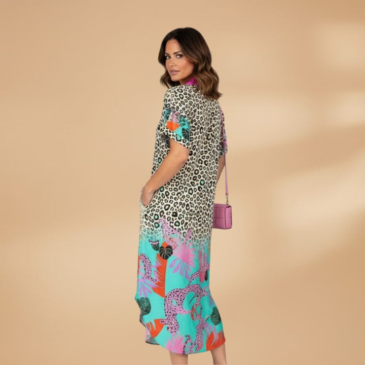 Rita | Vestido Camiseiro Midi Estampado Mulher