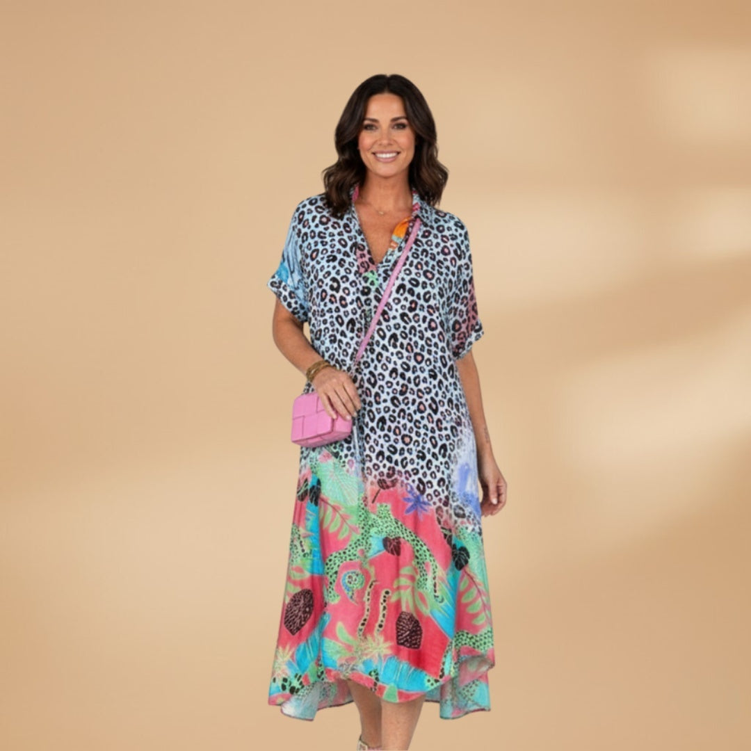 Rita | Vestido Camiseiro Midi Estampado Mulher