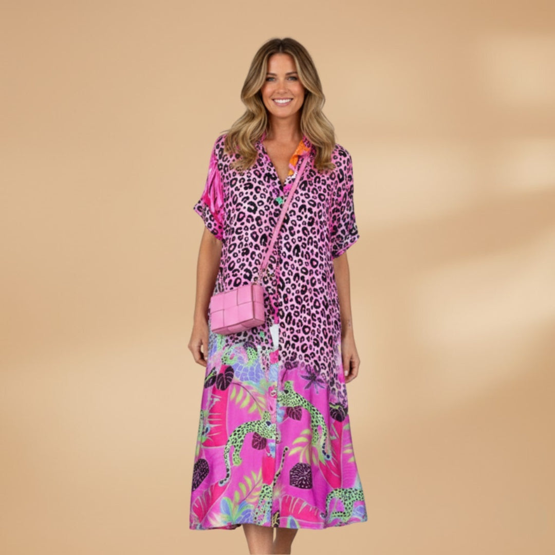 Rita | Vestido Camiseiro Midi Estampado Mulher
