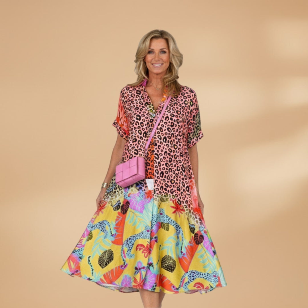 Rita | Vestido Camiseiro Midi Estampado Mulher