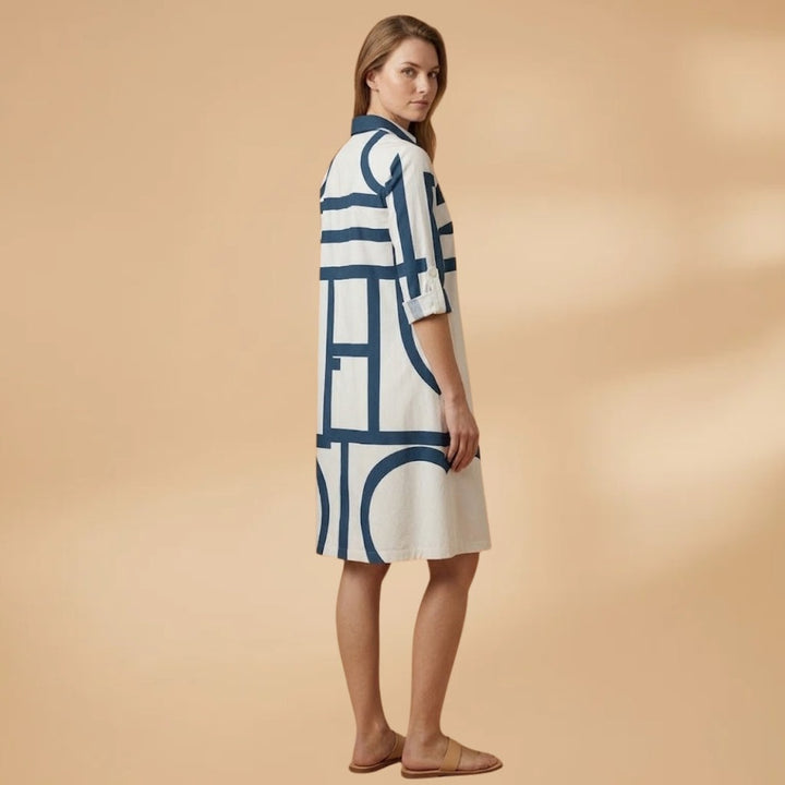 Cláudia | Vestido Camiseiro Midi Geométrico Mulher