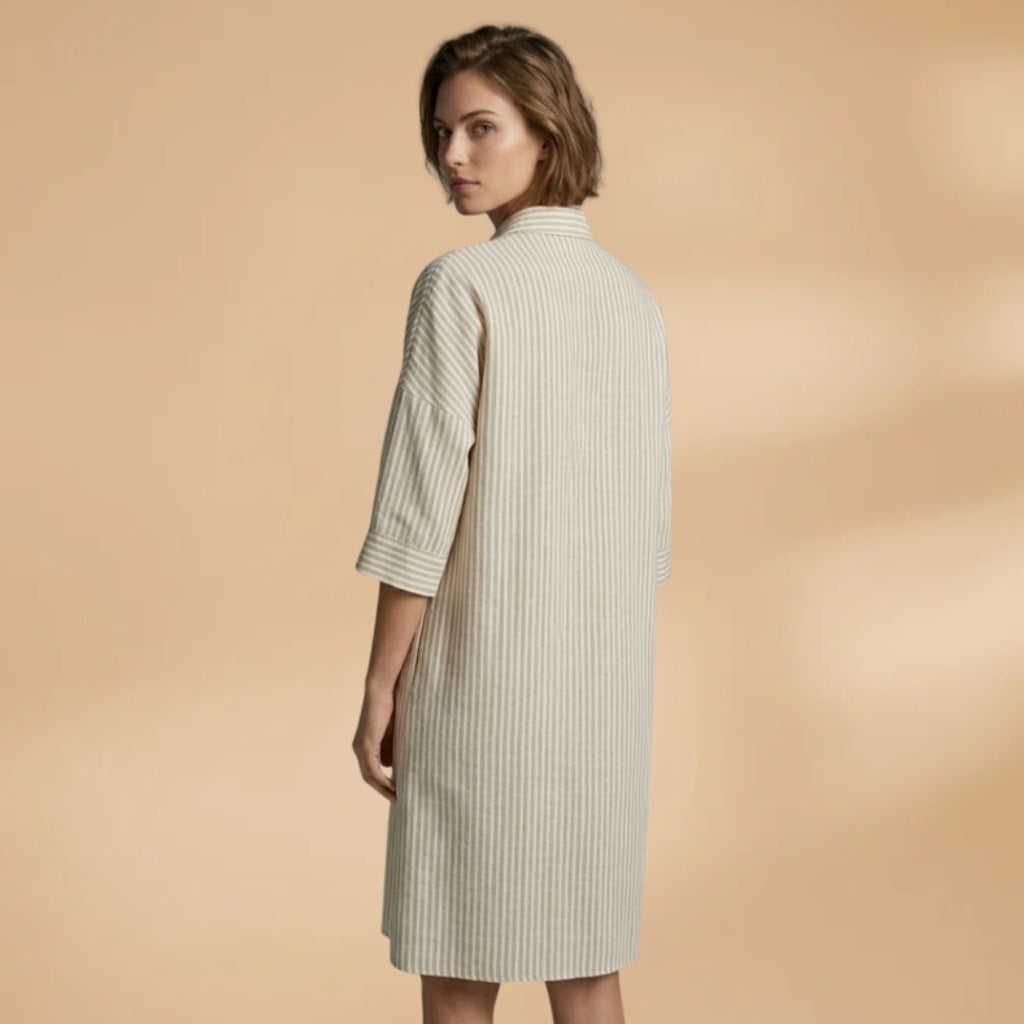 Manuela | Vestido Camiseiro Midi Mulher Às Riscas