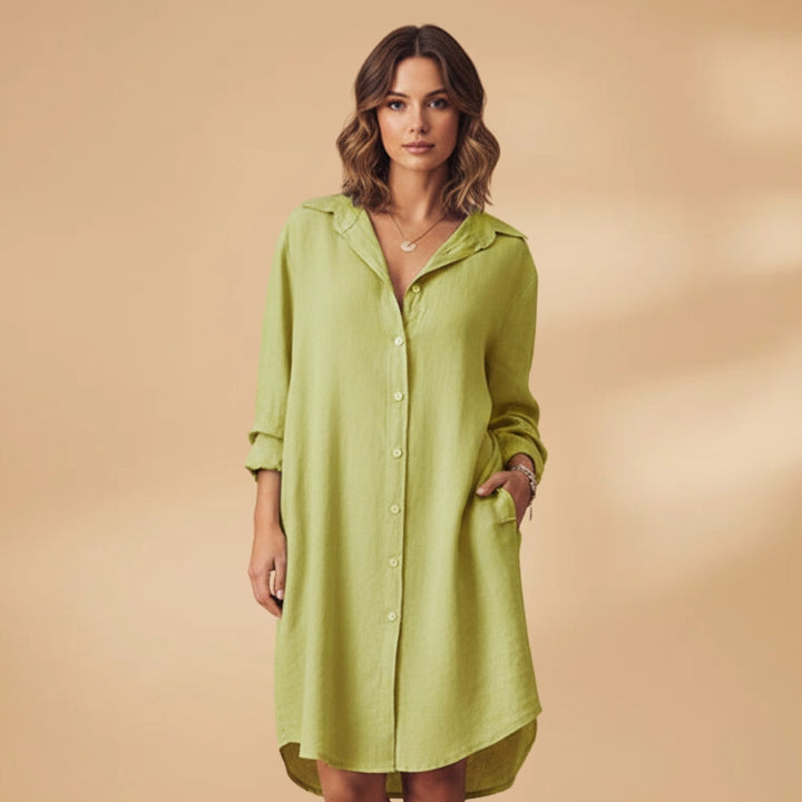 Rita | Vestido Camiseiro Midi Mulher Manga Comprida