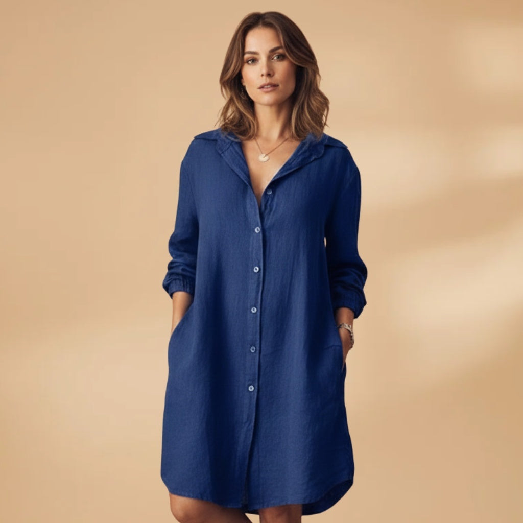 Rita | Vestido Camiseiro Midi Mulher Manga Comprida