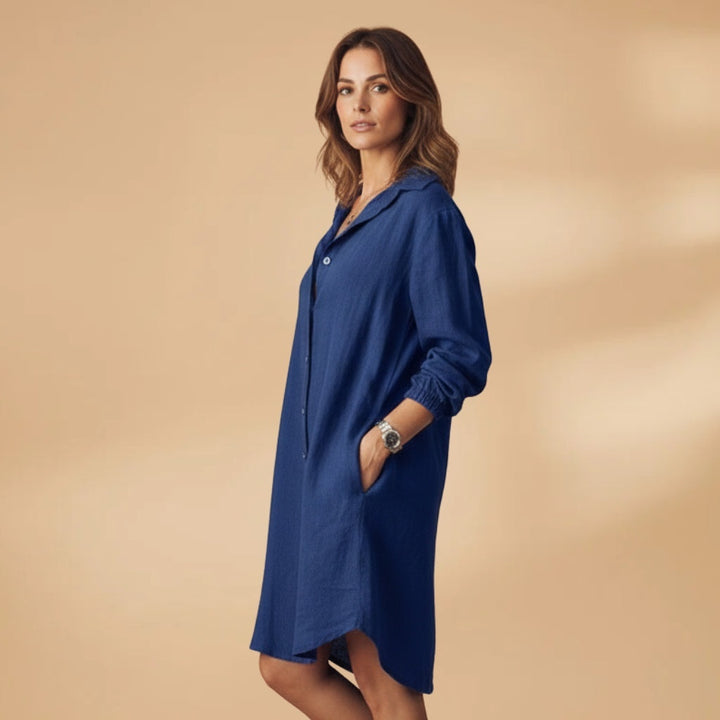 Rita | Vestido Camiseiro Midi Mulher Manga Comprida
