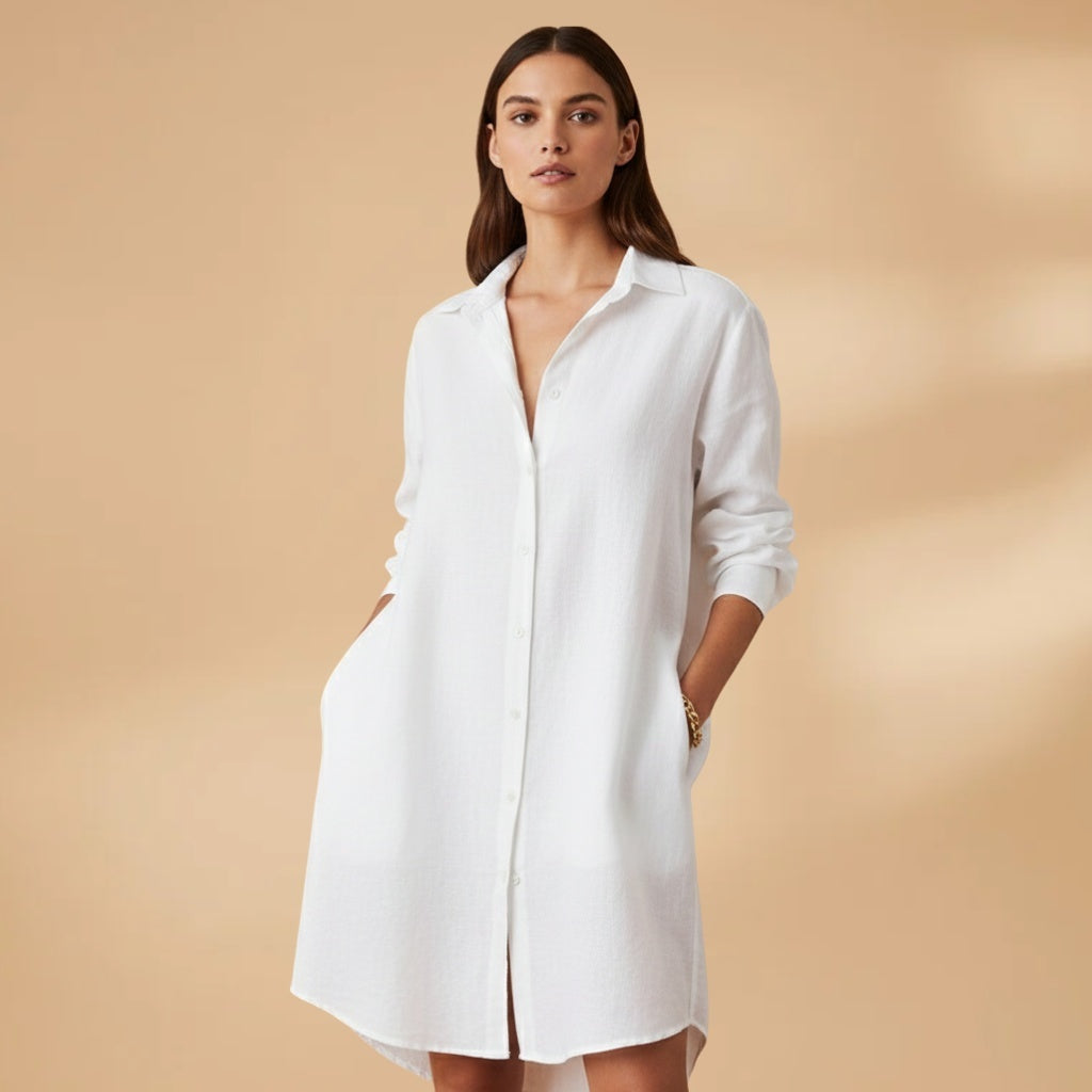 Rita | Vestido Camiseiro Midi Mulher Manga Comprida