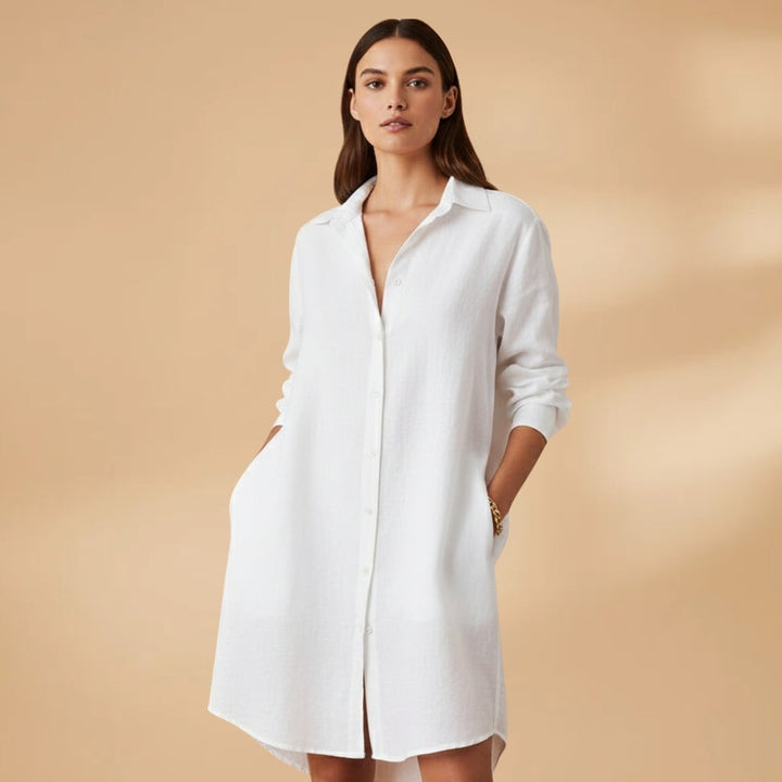 Rita | Vestido Camiseiro Midi Mulher Manga Comprida