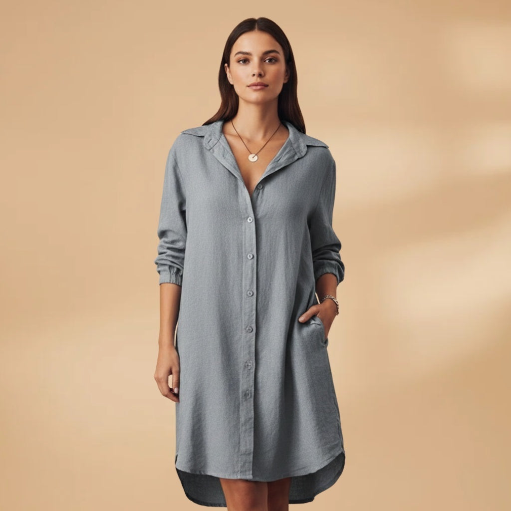Rita | Vestido Camiseiro Midi Mulher Manga Comprida