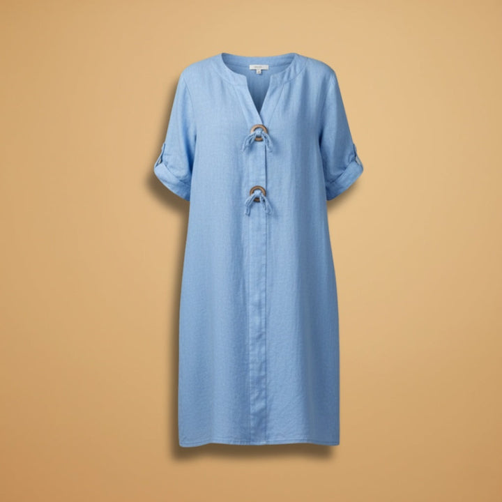 Mónica | Vestido Camiseiro Midi Mulher Manga Enrolada