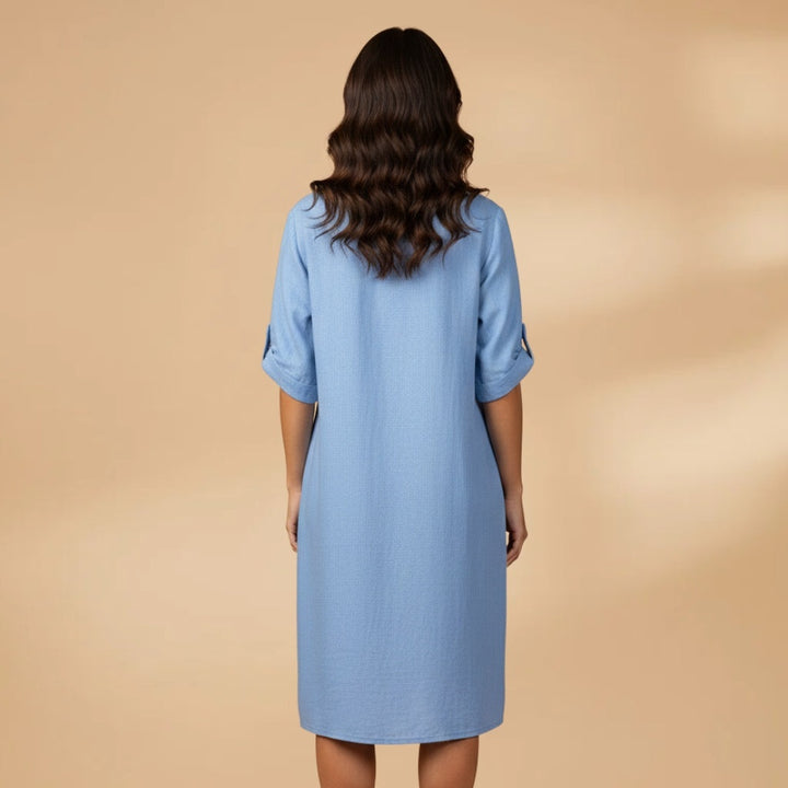 Mónica | Vestido Camiseiro Midi Mulher Manga Enrolada