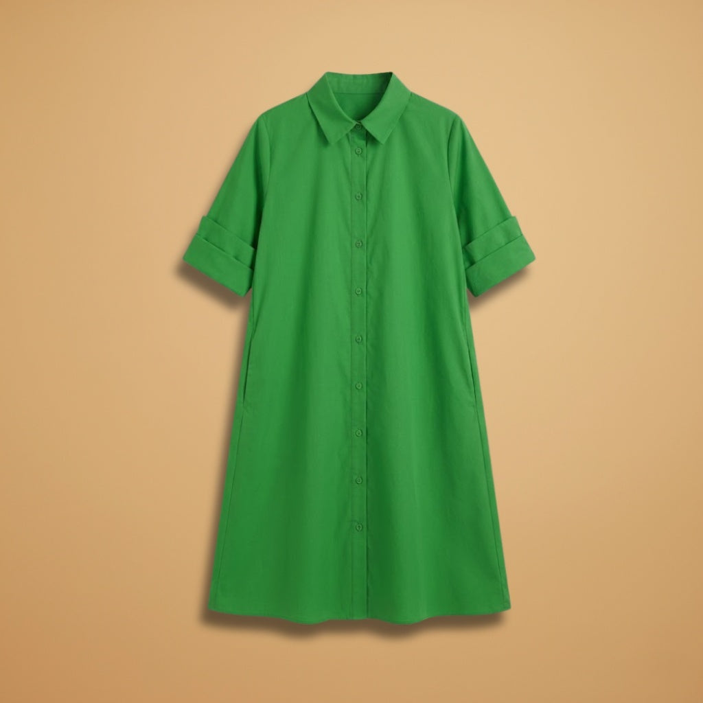 Elsa | Vestido Camiseiro Midi Mulher Manga Três Quartos