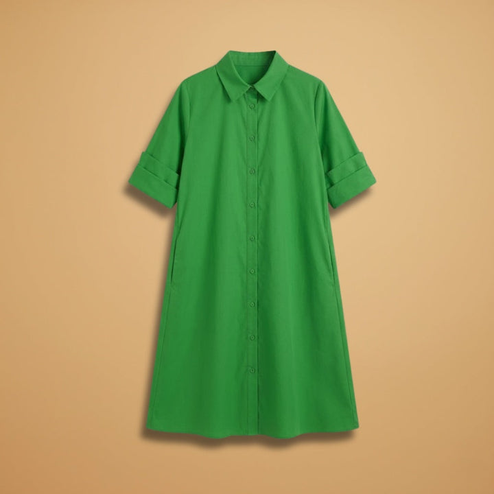 Elsa | Vestido Camiseiro Midi Mulher Manga Três Quartos