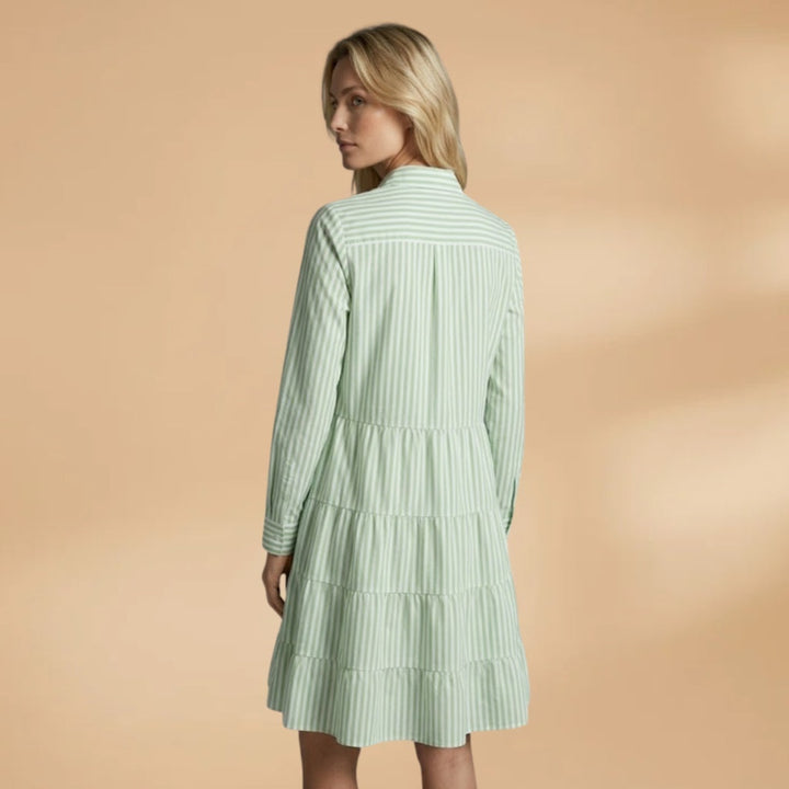 Luísa | Vestido Camiseiro Midi Riscado Mulher Manga Comprida