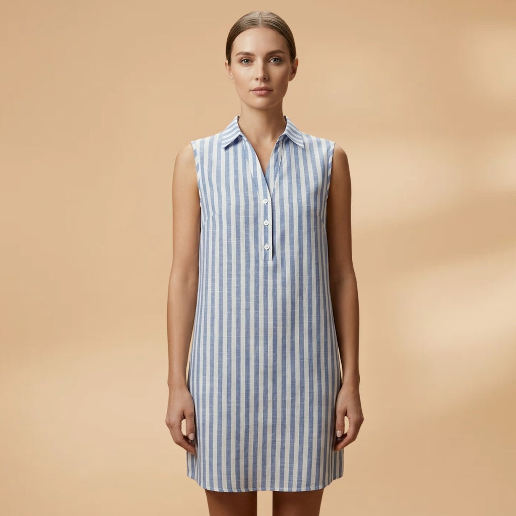 Beatriz | Vestido Camiseiro Riscado Mulher Sem Mangas