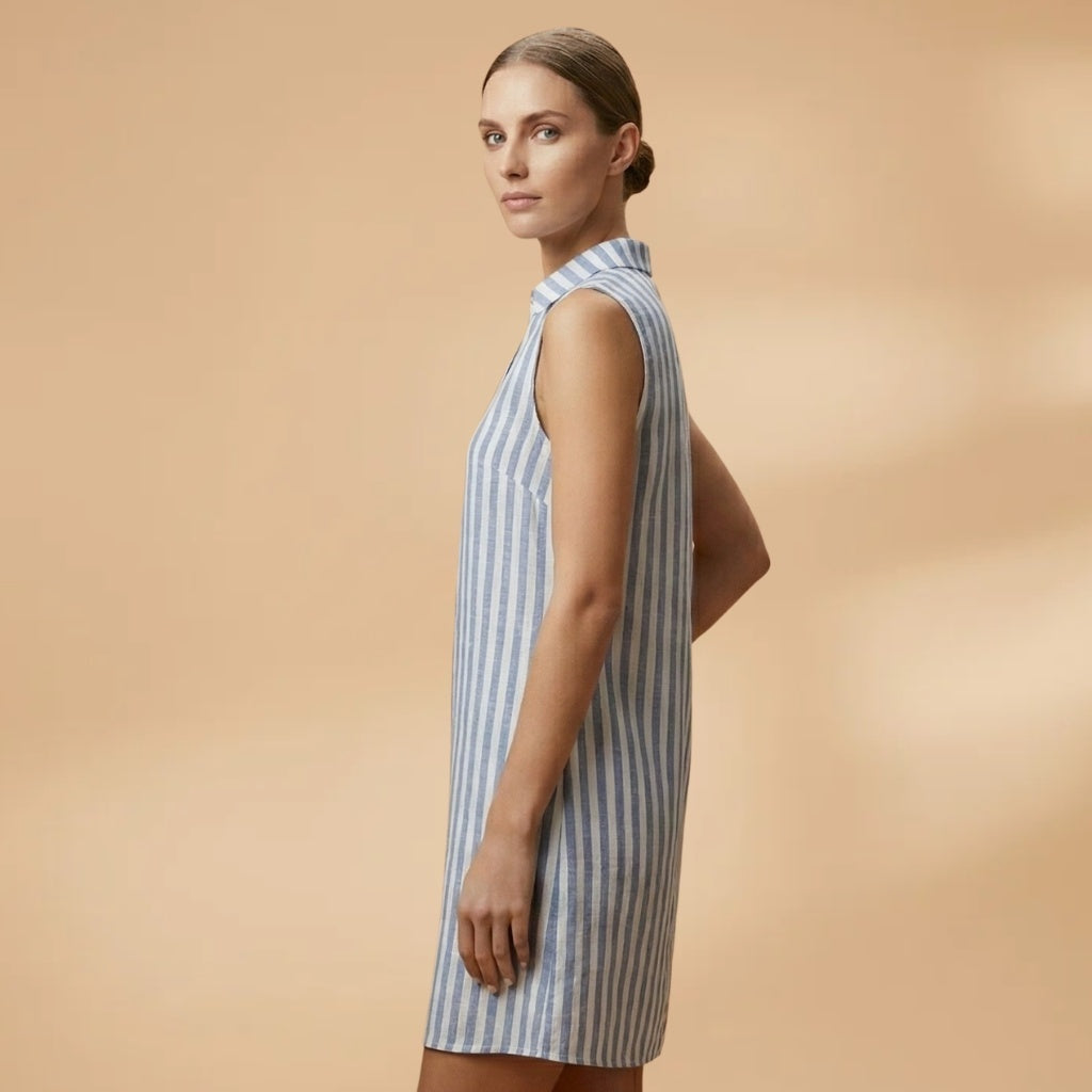 Beatriz | Vestido Camiseiro Riscado Mulher Sem Mangas