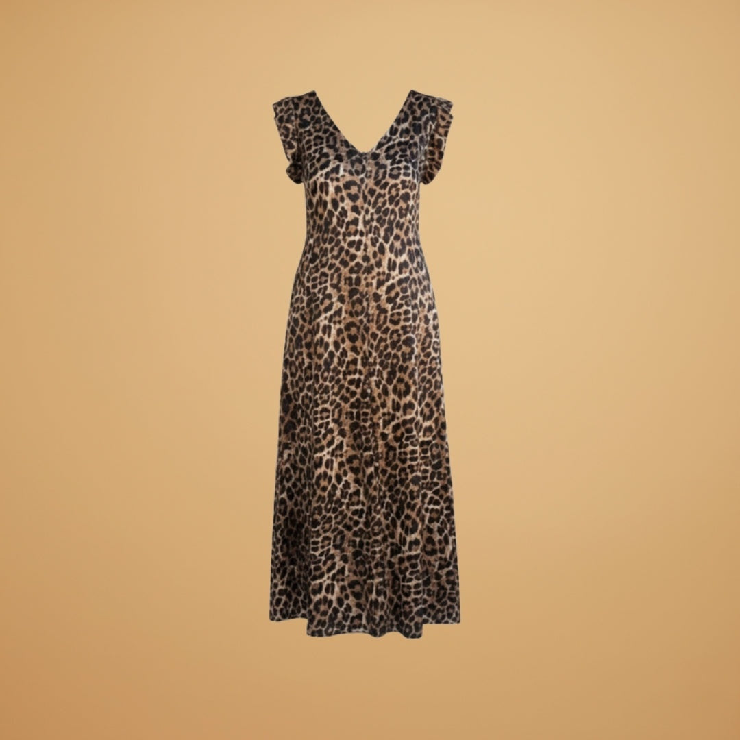 Fernanda | Vestido Comprido Animal Print Mulher Decote V