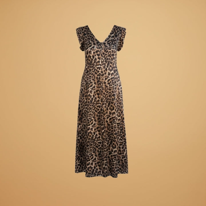 Fernanda | Vestido Comprido Animal Print Mulher Decote V