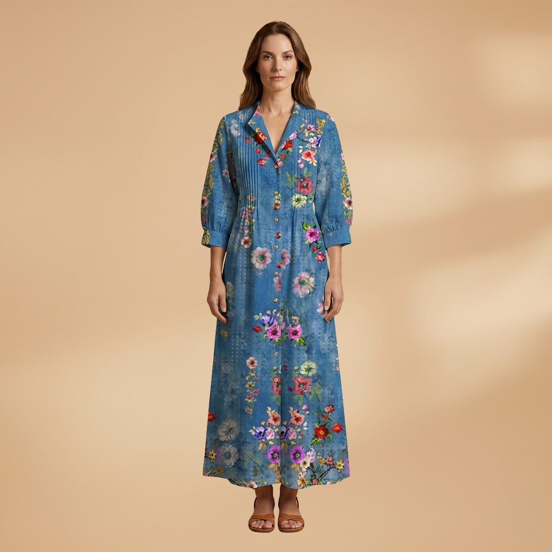 Elisabete | Vestido Comprido Camiseiro Estampado Mulher