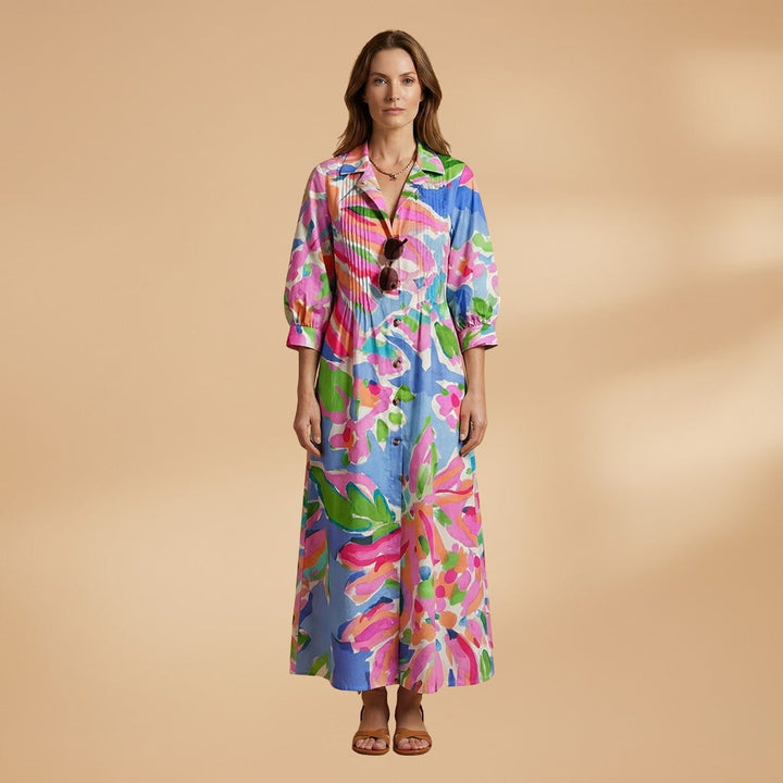 Elisabete | Vestido Comprido Camiseiro Estampado Mulher