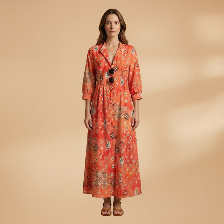 Elisabete | Vestido Comprido Camiseiro Estampado Mulher