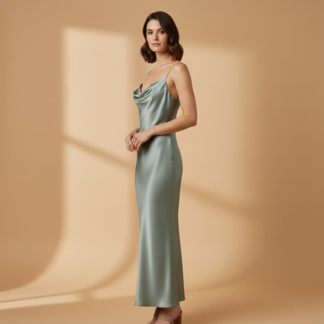 Irina | Vestido Comprido de Cetim Mulher Alças Ajustáveis