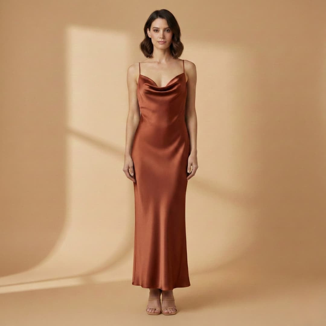 Irina | Vestido Comprido de Cetim Mulher Alças Ajustáveis