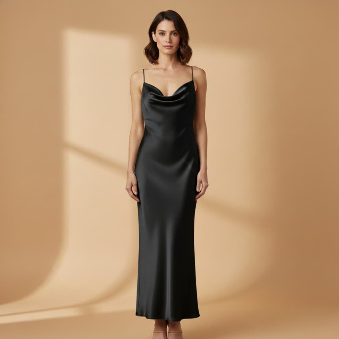 Irina | Vestido Comprido de Cetim Mulher Alças Ajustáveis
