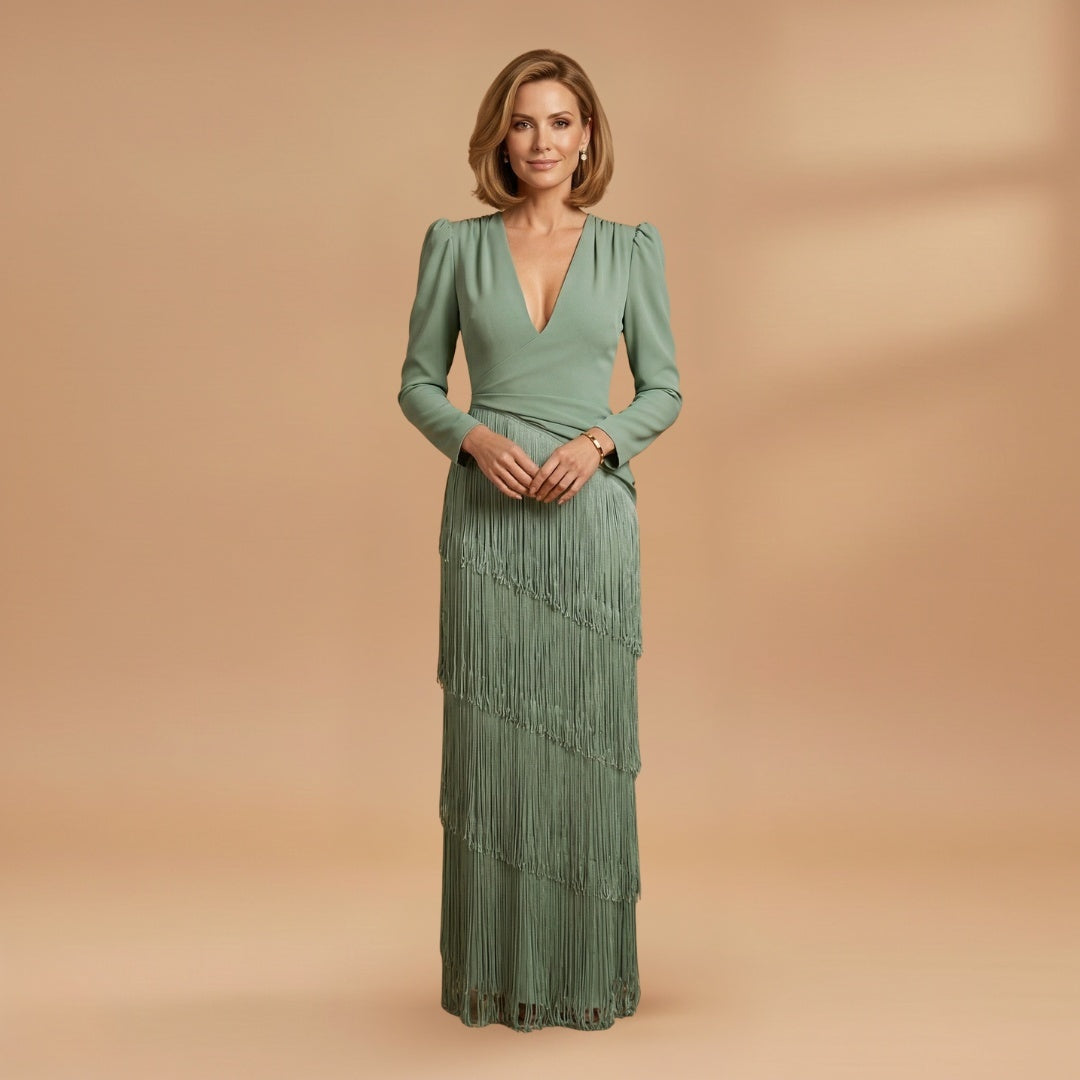 Inês | Vestido Comprido de Festa Mulher Decote V Franjas
