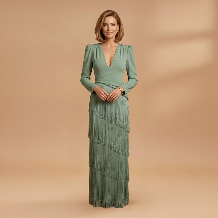 Inês | Vestido Comprido de Festa Mulher Decote V Franjas