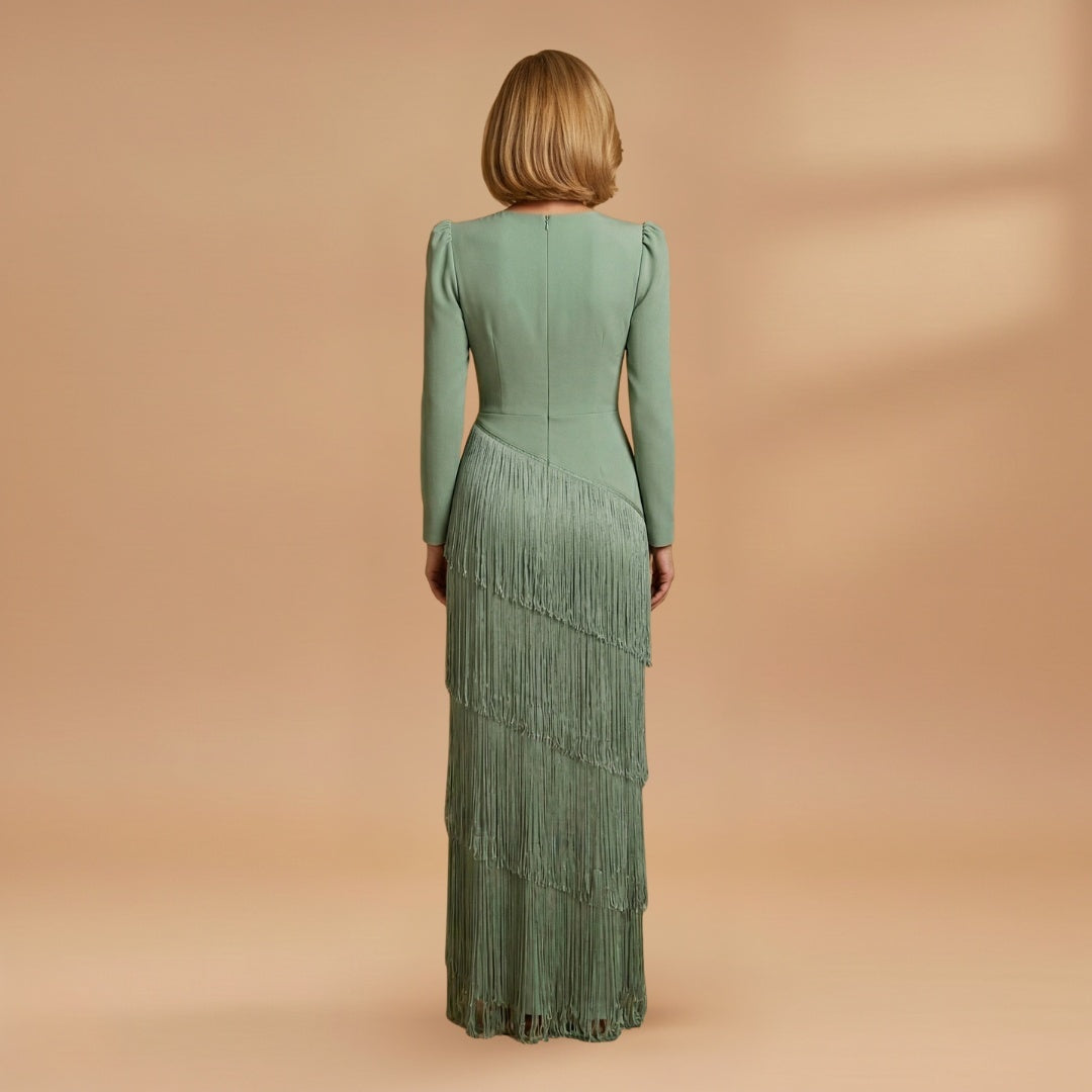 Inês | Vestido Comprido de Festa Mulher Decote V Franjas