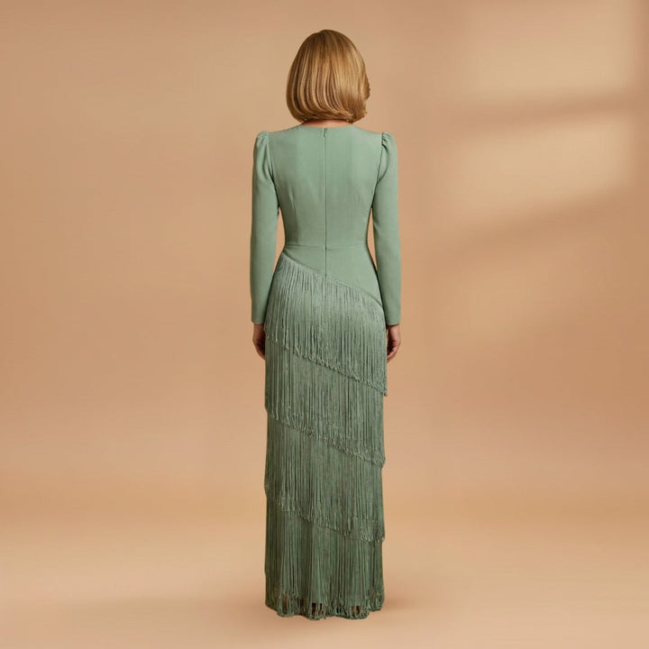 Inês | Vestido Comprido de Festa Mulher Decote V Franjas