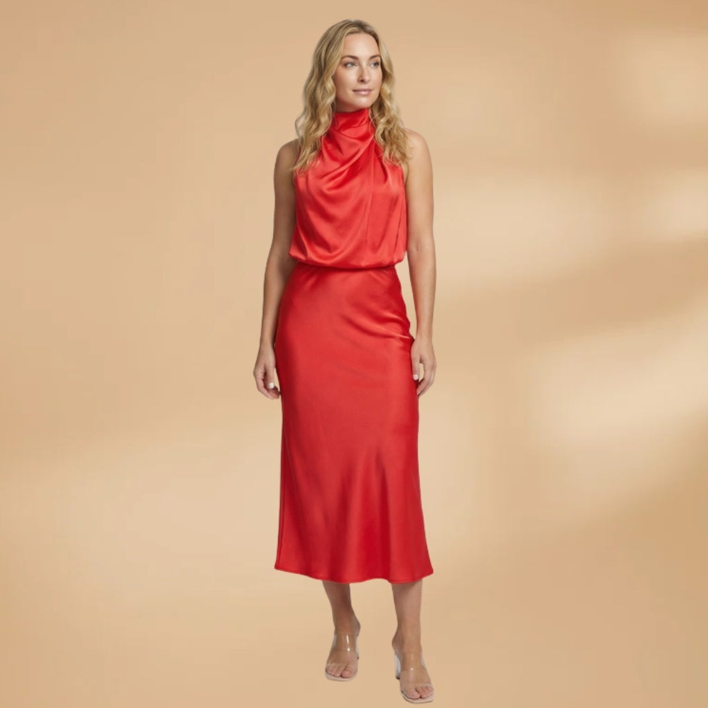 Fernanda | Vestido Comprido de Gala Mulher Decote Alto Drapeado